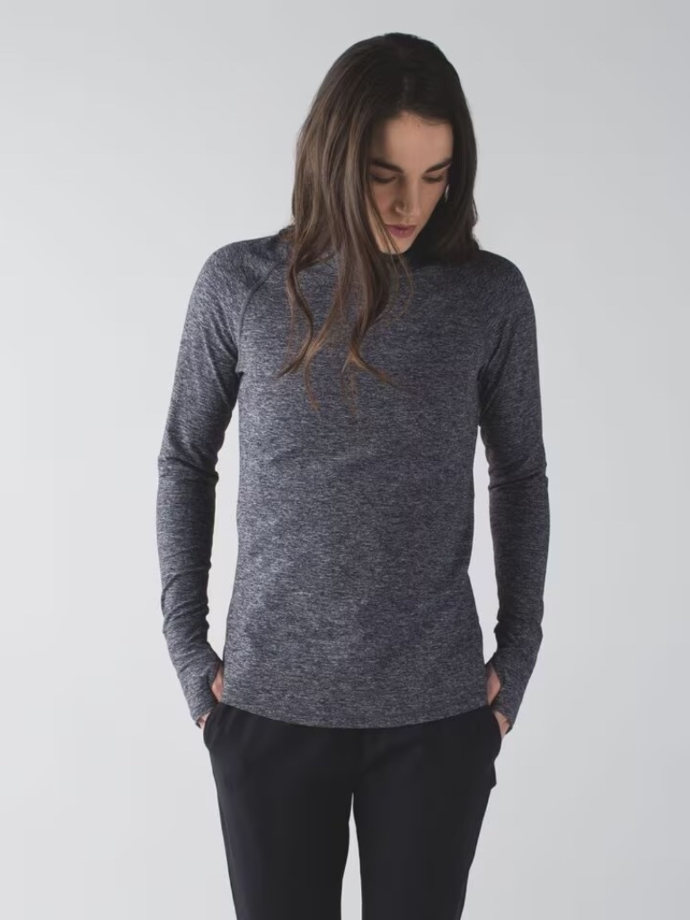 Lululemon Warm Your Core Long Sleeve Shirt Heathered Black Rulu -Estimate Size 6 - Picture 3 of 7